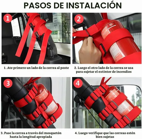 Vista 5 de Soporte para extintor de barra enrollable Ohleats, correa ajustable para extintor de incendios con patrón de bandera americana, accesorios