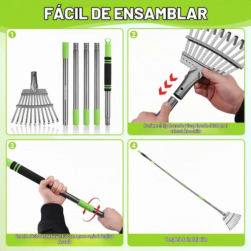 Vista 6 de WORKPRO Rastrillo, rastrillo pequeño para hojas con mango largo ajustable de 72 pulgadas, 11 púas de acero, rastrillos de hojas de metal resistentes