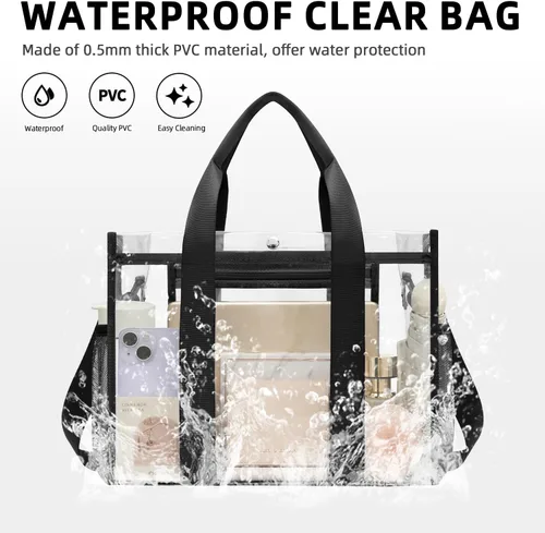 Vista 4 de BAGAIL Bolsa transparente, aprobada para estadios, con bolsillo interior, bolsa de viaje transparente para eventos deportivos, conciertos, trabajo