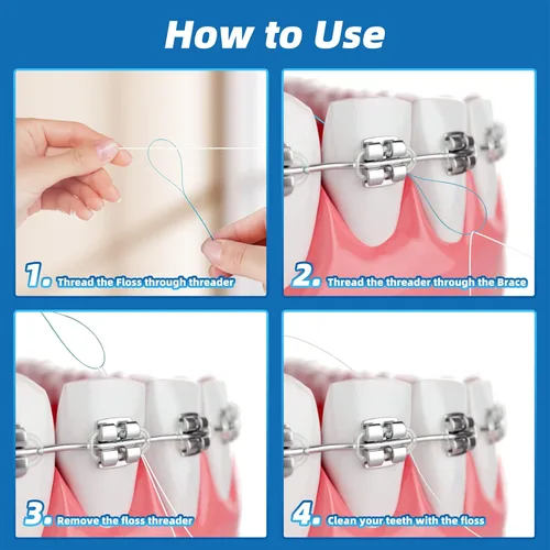 Vista 5 de Kuvvfe Enjuagadores de hilo dental, hilo dental de limpieza profunda para frenos, puentes, implantes 200 unidades (paquete de 4)