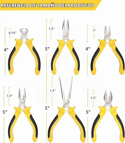Vista 7 de DOWELL Juego de 6 alicates pequeños con punta de aguja, diagonal, punta de nariz doblada y línea para hacer manualidades, reparar dispositivos