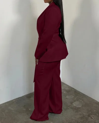 Vista 2 de CXXQ Conjunto de 2 piezas para mujer, talla grande, informal, para oficina Rojo vino