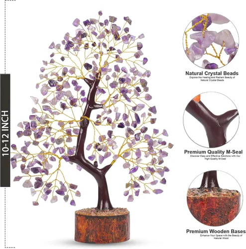 Vista 3 de Árbol de cristal de amatista YUVDIPR, piedras preciosas y cristales, decoración de escritorio de piedra de amatista, cristal sanador, árbol de gemas