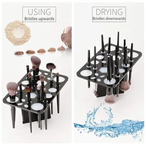 Vista 4 de Luckyiren Escurridor acrílico para cepillos, soporte plegable con 28 ranuras para pinceles de uñas, pintura y maquillaje, negro, unisex, ideal