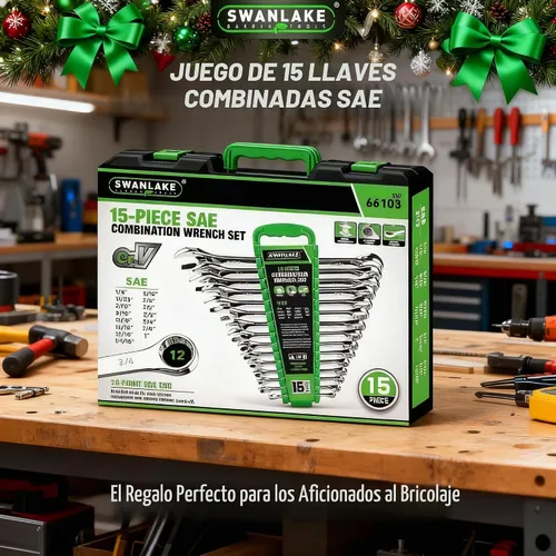Vista 8 de SWANLAKE GARDEN TOOLS Juego de llaves SAE de 15 piezas, juego de llaves combinadas premium con muesca en V, SAE de 1/4" a 1", par máximo, 12 puntos