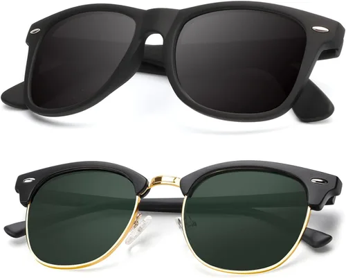 Vista 73 de KALIYADI Gafas de sol polarizadas para hombres y mujeres, marco semi sin montura, para conducir con bloqueo UV A01-(1 Pack) Tortuga Mate G15