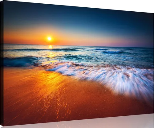 Vista 21 de TutuBeer 3 paneles de fotos de playa, arte de pared, diseño de mar azul, playa blanca al amanecer, imágenes impresas en lienzo, imágenes del océano