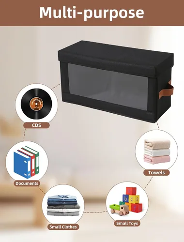 Vista 6 de Paquete de 2 cajas de almacenamiento de DVD con ventana visible, organizador de DVD a prueba de polvo con tapa y asas, capacidad para hasta 52