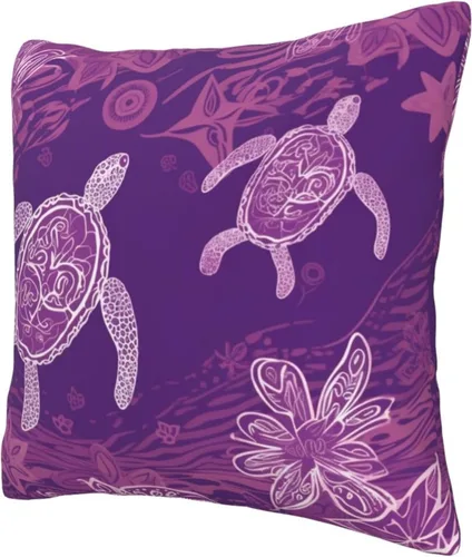 Vista 9 de Hawaii con estampado de tortuga marina morada, fundas de almohada modernas, fundas de almohada cuadradas decorativas suaves para decoración