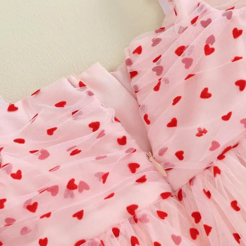 Vista 5 de Vestido para el día de San Valentín para niña pequeña, con estampado de corazón, tul de malla, tutú de princesa, vestido de princesa para el primer