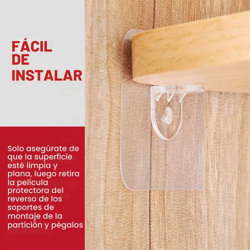Vista 5 de Paquete de 20 soportes adhesivos resistentes sin taladro, soportes de pared de plástico transparente e impermeable para estantes de ducha, armario