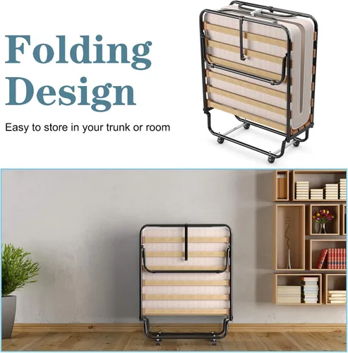 Vista 7 de BestComfort Cama plegable con colchón, cama plegable para invitados con colchón de espuma viscoelástica, cama portátil con marco de acero, cama
