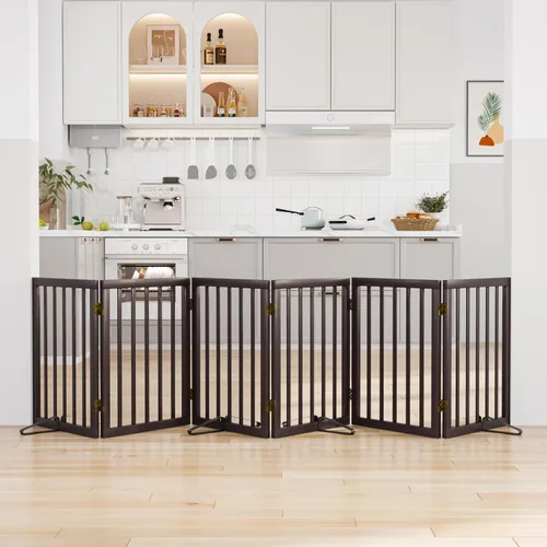 Vista 14 de Puerta plegable negra para mascotas de 18-55 pulgadas para escaleras y puertas, valla de puerta para cachorros