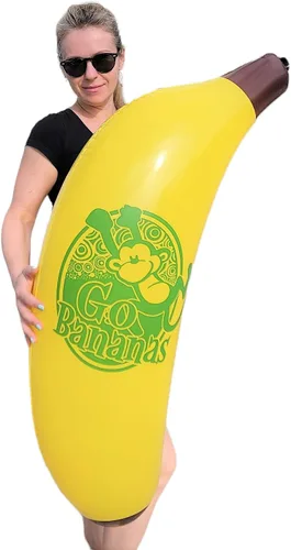 Vista 3 de Vinilo inflable de plátano amarillo fresco (44 pulgadas). Fruta segura para inflar. Juguete de piscina. Decoración de fiesta.