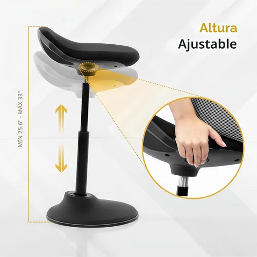Vista 3 de Mount-It! Taburete ergonómico de pie, silla inclinada de altura ajustable para escritorio de pie, asiento activo inclinado de 360°, cojín de espuma