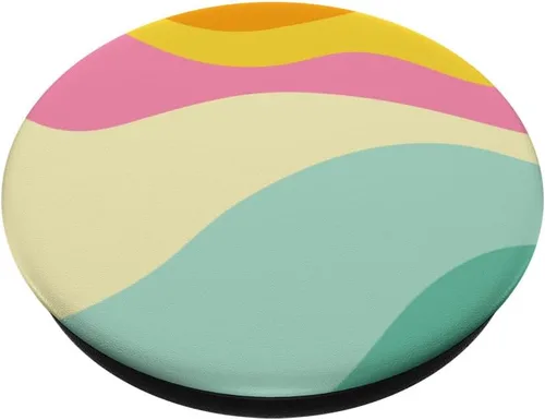 Vista 2 de Retro Waves Swirls Pastel Rainbow Rayas Onduladas de los años 70 PopSockets Estético PopGrip Estándar