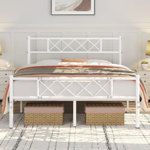 Vista 8 de Topeakmart Base de cama de metal negro con cabecero, base de colchón, cama de plataforma, base de cama con listones, tamaño individual XL
