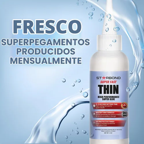 Vista 2 de Starbond Super Fast Thin, Adhesivo de cianoacrilato instantáneo prémium, superpegamento con tapa extra y micropuntas