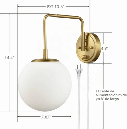 Vista 8 de DAYCENT Aplique de pared dorado con pantalla de vidrio de leche Latón