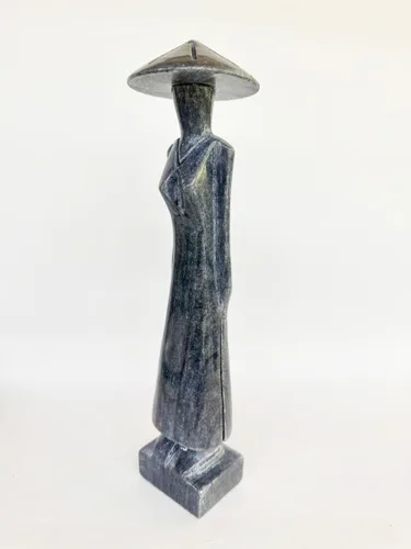 Vista 4 de Estatua de mármol negro para mujer vietnamita, estatua de mujer para sala de estar, oficina, escultura para decoración del hogar, 11.8 pulgadas