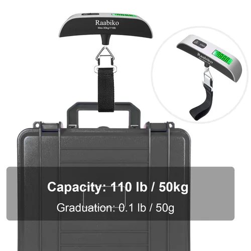 Vista 7 de Raabiko Báscula digital para equipaje (paquete de 2), báscula digital de peso para equipaje con sensor de temperatura, pintura de goma, 110 libras