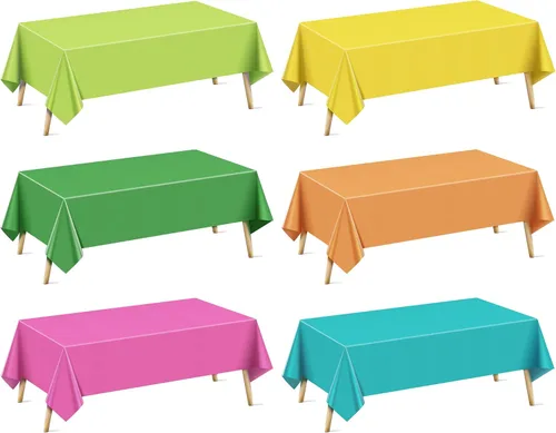 Vista 16 de Mantel rectangular de la serie azul y verde, 4 piezas, 54 x 72 pulgadas, color sólido, impermeable y a prueba de derrames, mantel de plástico