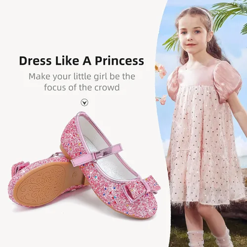Vista 7 de Parrosoo Zapatos de vestir para niñas, zapatos Mary Jane, zapatos de ballet, zapatos de tacón bajo para niña, escuela, princesa, zapatos de boda