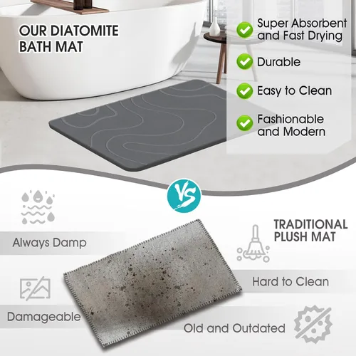 Vista 4 de ZIKIBL Stone Bath Mat Diatomaceous Earth Shower Mat Non-Slip Super Absorbent Diatomite Stone Mats for Bathroom Floor Quick-Drying Easy to Clean