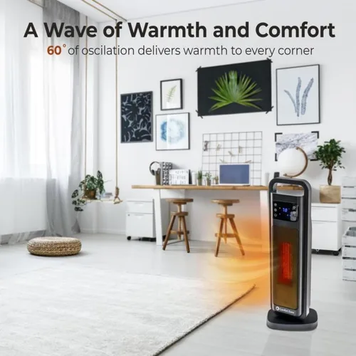 Vista 6 de Comfort Zone - Calentador de torre digital oscilante con control remoto para uso en interiores, termostato ajustable, temporizador, protección