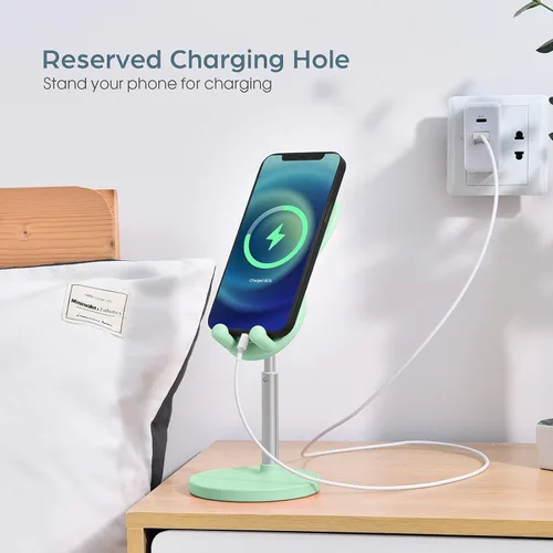 Vista 4 de OATSBASF - Soporte lindo para teléfono celular, soporte ajustable para teléfono con forma de conejo para escritorio, soporte con carcasa gruesa