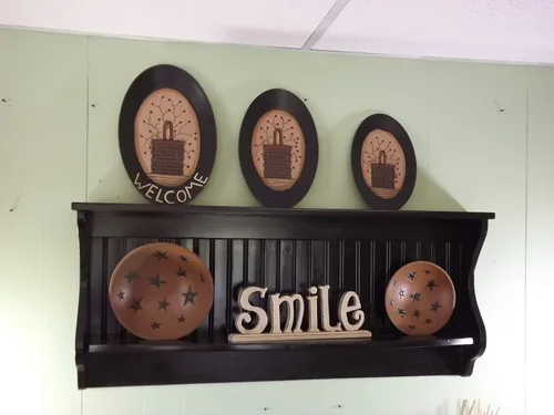 Vista 3 de Plate Holder/Primitive Home Decor/Plate And Platter Display/Bowl Rack with Shelf
