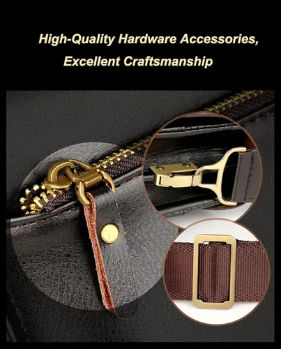 Vista 6 de Bolso de mensajero de cuero para hombre Bolso cruzado de hombro Bolso casual Bolso de negocios pequeño bolso ipad 9.7 bolsa, negro