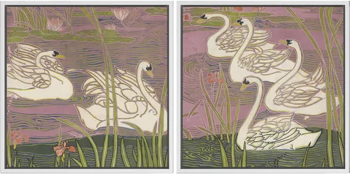 Vista 46 de SIGNFORD Impresión en Lienzo Enmarcado Arte de Pared Art Nouveau Lago de Cisnes Elegantes Ilustraciones de Aves Acuáticas Moderno Boho Naturaleza