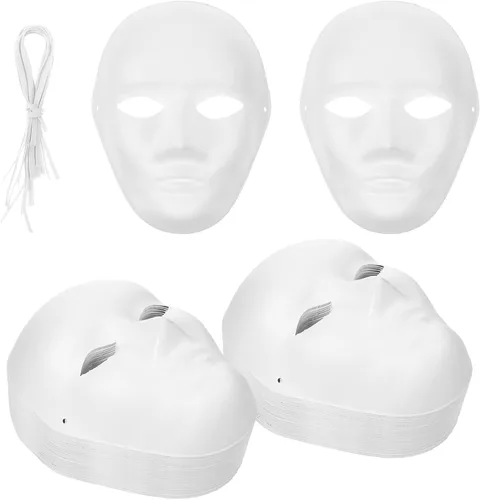 Vista 9 de 50 máscaras de papel maché a granel en blanco blanco pintable para Halloween, Mardi Gras, máscara de fiesta de bricolaje de cara completa