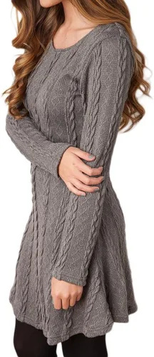 Vista 4 de Mansy - Vestido de punto para mujer con cuello redondo y estilo suéter