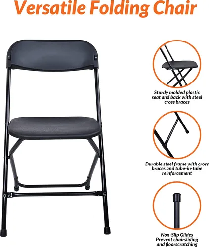 Vista 5 de Elevon - Silla plegable de plástico con capacidad de 500 libras, color negro, paquete de 4