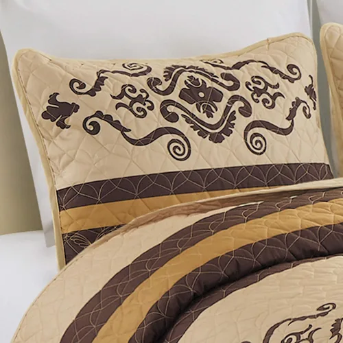 Vista 3 de WPM - Juego de edredón ligero con estampado occidental con funda de almohada, color marrón dorado, tamaño extragrande (100 x 95 pulgadas), colcha