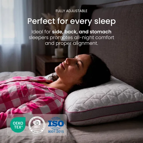 Vista 3 de IWS I WANNA SLEEP SnowTouch® Almohada ajustable, soporte para el cuello, almohadas de cama tamaño Queen para dormir, espuma viscoelástica de corte