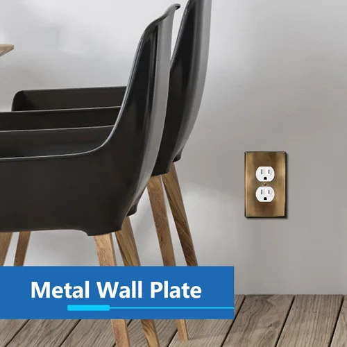 Vista 2 de LIDER Placa de pared de metal para receptáculo dúplex, cubierta de salida de acero inoxidable, resistente a la corrosión, tamaño mediano de 1