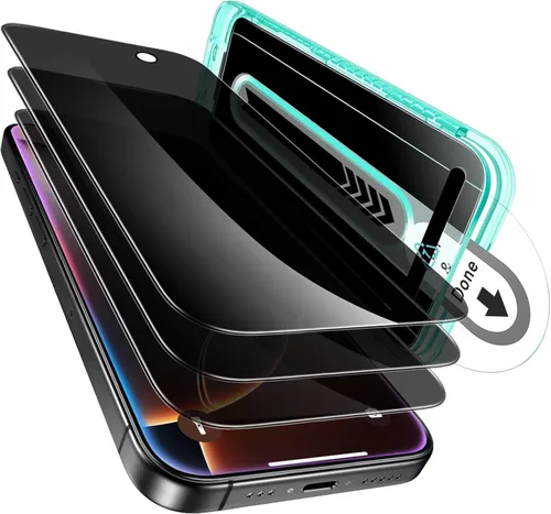 Vista 13 de ESR Paquete de 3 para iPhone 14 Pro Protector de Pantalla de Privacidad, Protector de Pantalla de Privacidad de Vidrio Templado Anti-espía