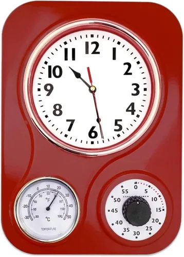 Vista 13 de Lily's Home - 9.5 pulgadas x 12.5 pulgadas - Reloj de pared retro para cocina, reloj de pared vintage con termómetro y temporizador de 60 minutos