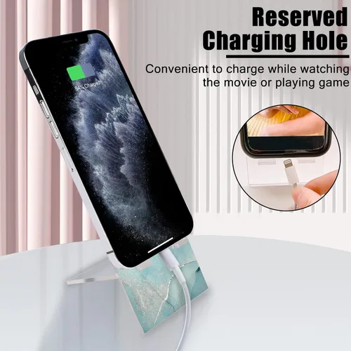 Vista 2 de Soporte de teléfono brillante para escritorio, bonito patrón de mármol verde transparente para niñas y mujeres, bonito soporte de acrílico