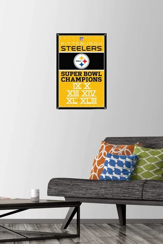 Vista 2 de Trends International NFL Pittsburgh Steelers - Póster de pared de Champions 13, 14.72 x 22.37 pulgadas, paquete de póster premium y alfiler