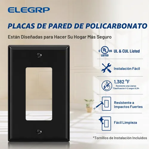 Vista 2 de ELEGRP Placa de pared decorativa para receptáculo, cubiertas decorativas de 1 gang de tamaño mediano, placas frontales de policarbonato irrompibles