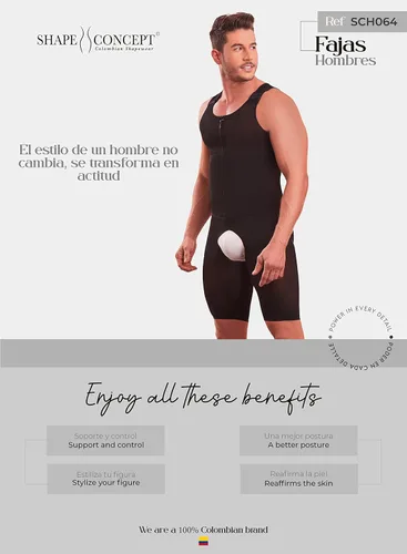 Vista 6 de SHAPE CONCEPT Fajas colombianas para hombres y hombres, faja de alta compresión, moldeadora de cuerpo para hombres 061 064