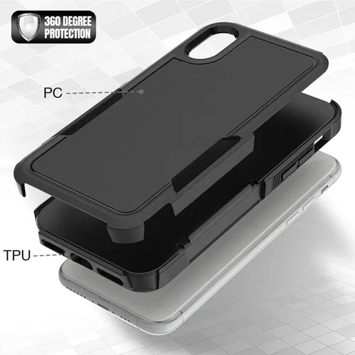 Vista 5 de Funda para iPhone X/iPhone Xs: funda protectora de doble capa resistente para teléfono celular, a prueba de golpes, resistente, con protector