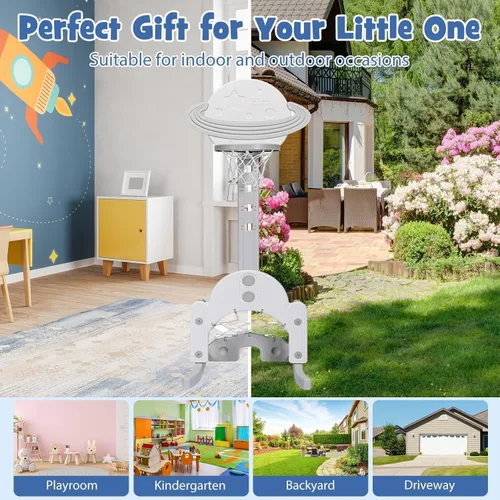 Vista 9 de AKUSTIK 3 in 1 Toddlers Basketball Hoop Stand, Adjustable Height Sports Center with Basketball Soccer Golf Game Set, Portable Indoor Outdoor