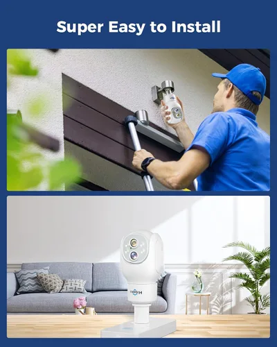 Vista 7 de Hiseeu - Cámara de seguridad de doble lente con bombilla, inalámbrica, WiFi 2.4GHz, 10X Zoom PTZ, cámara de seguridad impermeable con enchufe