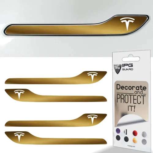 Vista 23 de IPG Kit de 4 calcomanías para manija de puerta de Tesla Model 3/Model Y (juego de 4) con logotipo de Tesla (fibra de carbono negra)