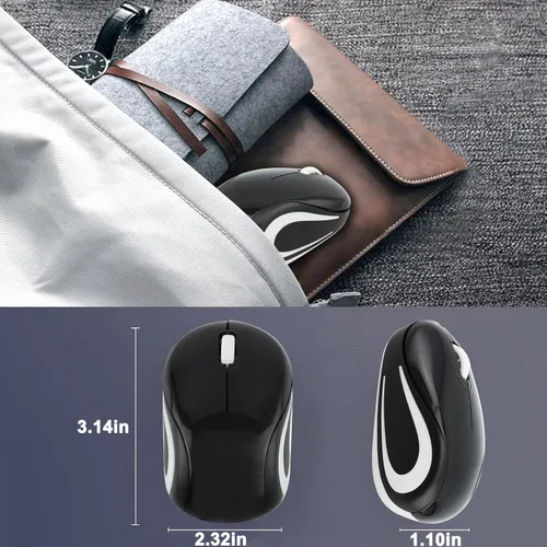 Vista 9 de Ratón inalámbrico para computadora portátil, tamaño pequeño, portátil, compacto, de viaje, USB, 3 botones, 1000 DPI, mouse inalámbrico para PC Negro